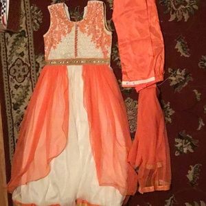 Girls White and Peach Long Indian Dress - Size 32